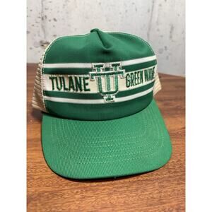 Vintage 80s Tulane Green Wave Trucker Hat Snapback Cap